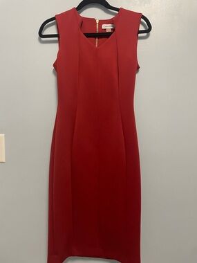 Calvin Klein Crimson Red Midi Sheath Dress